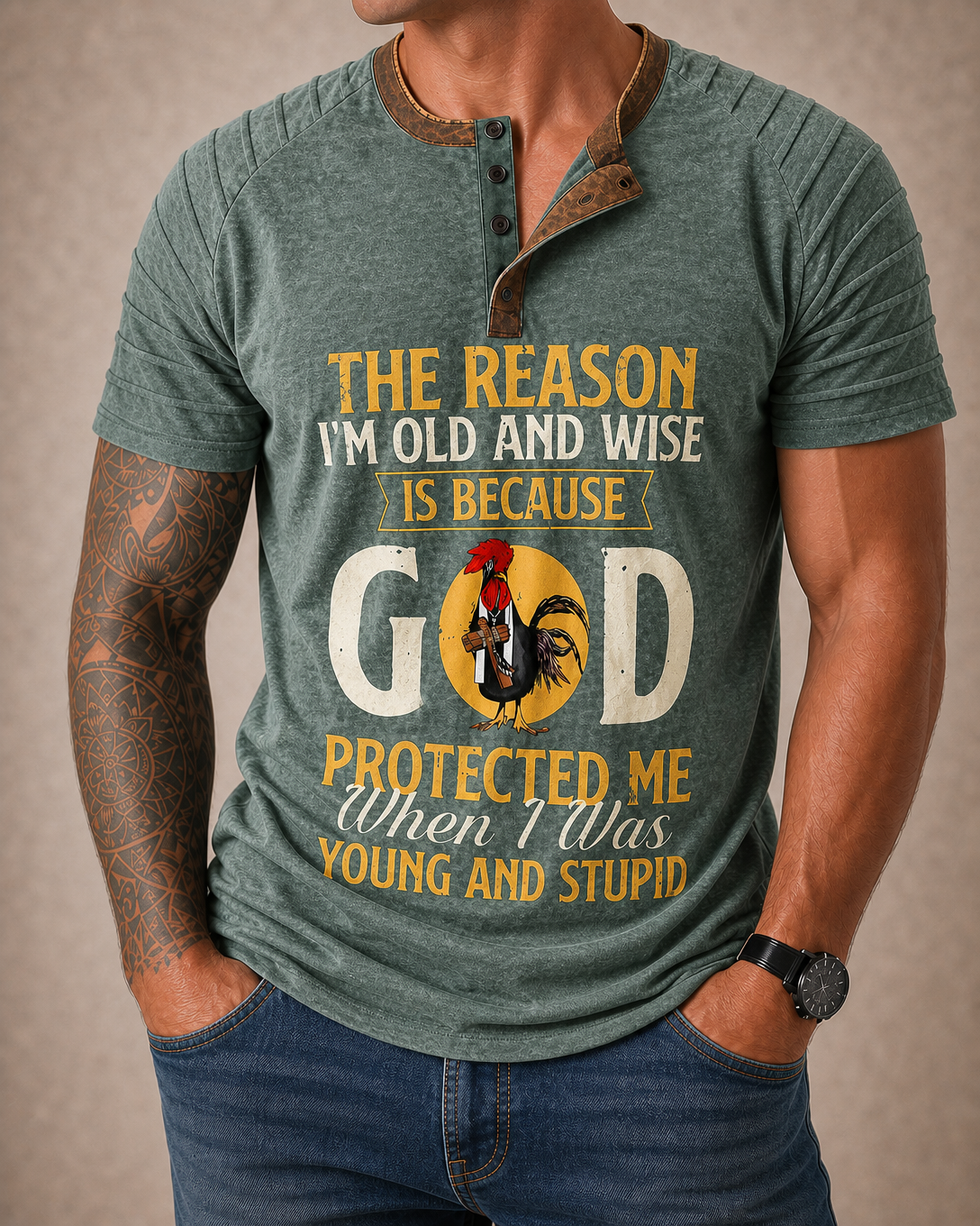 Old Wise God Protected Young Stupid Funny Graphic Tee