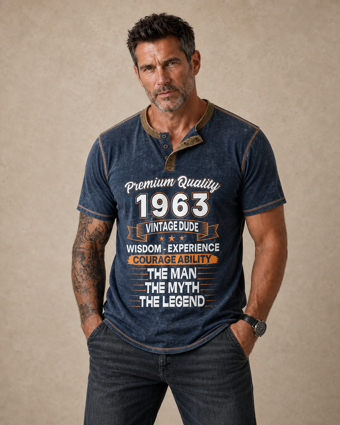 1963 Man Myth Legend Vintage Dude Birthday Graphic Henley