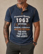 1963 Man Myth Legend Vintage Dude Birthday Graphic Henley