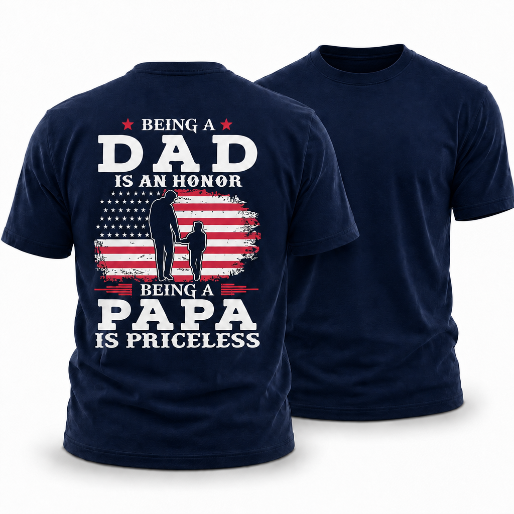 Dad Honor Papa Priceless American Flag Family Graphic Tee