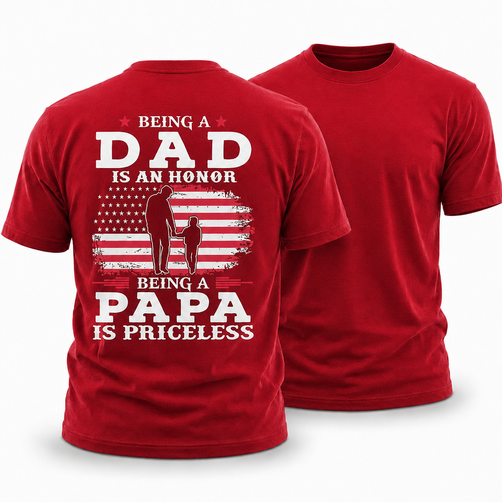 Dad Honor Papa Priceless American Flag Family Graphic Tee