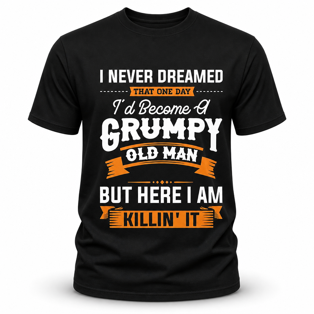 Old Man Letter Print Black Casual Graphic Cotton Tee