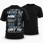 Grumpy Old Man Skull Gun Dark Humor Graphic Tee