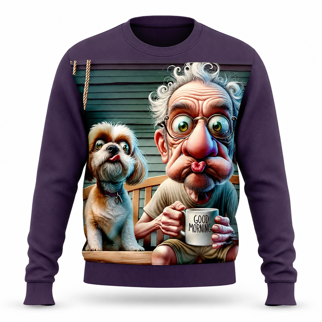 Funny Dog Old Man Number Print Crewneck Sweatshirt Gift