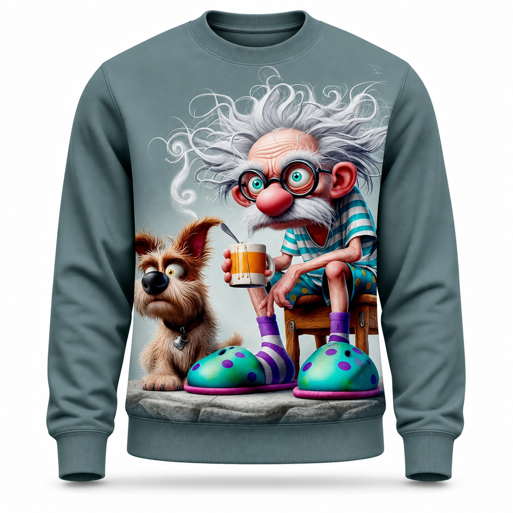 Funny Dog Old Man Number Print Crewneck Sweatshirt Gift