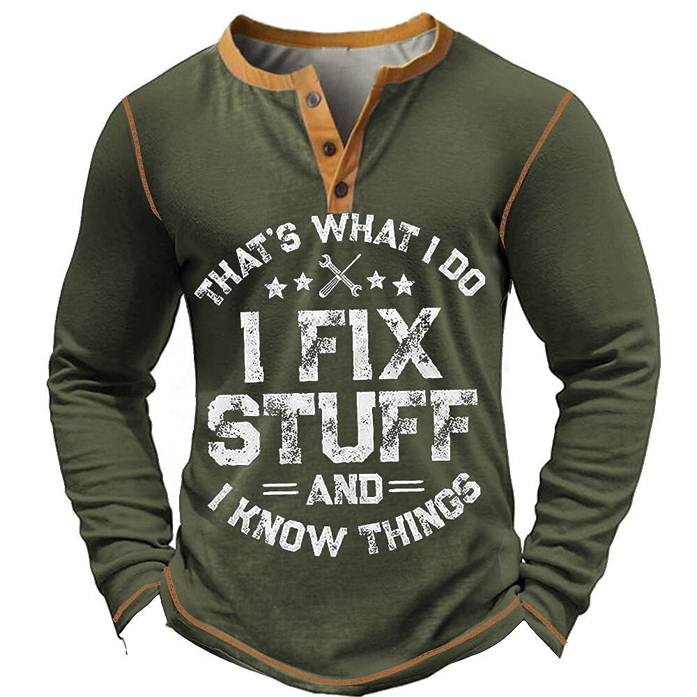 I Fix Stuff Funny Handyman Long Sleeve Graphic Henley