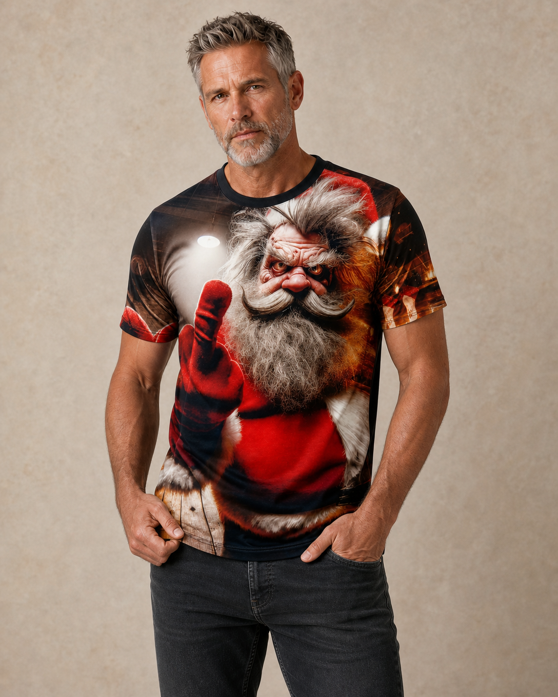 Santa Claus Old Man Funny Christmas Graphic Tee Shirt