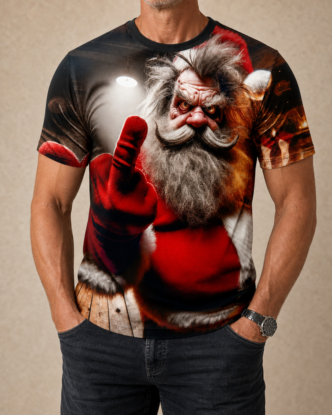 Santa Claus Old Man Funny Christmas Graphic Tee Shirt