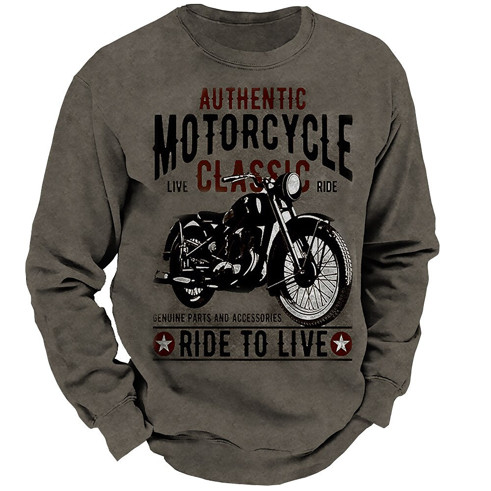 Vintage Motorcycle Rider Graphic Casual Crewneck Long Sleeve Sweatshirt