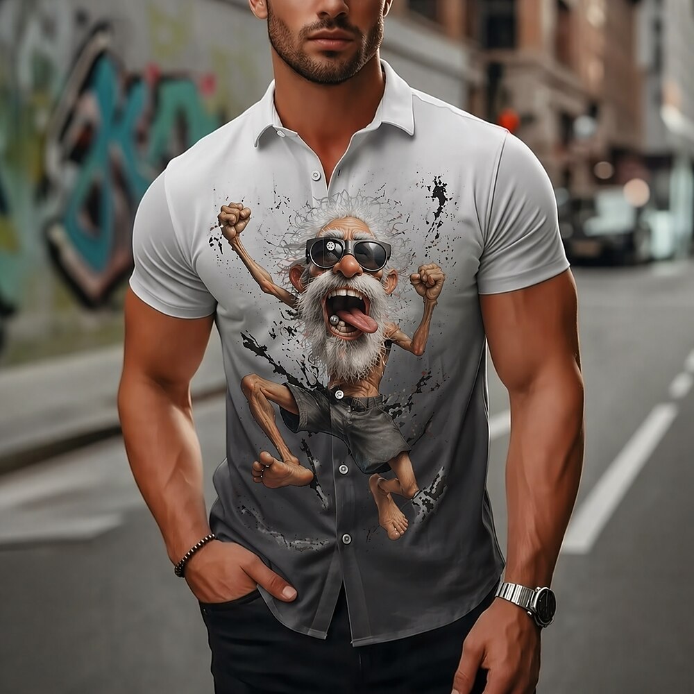 Classic Cartoon Old Man Vintage Vacation Short Sleeve Shirt