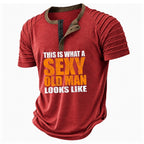 Vintage Text Henley Casual Old Man Graphic Print Tee