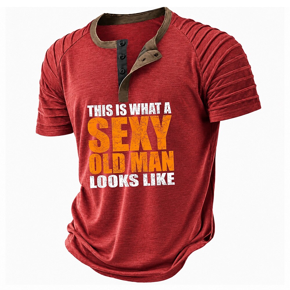 Vintage Text Henley Casual Old Man Graphic Print Tee