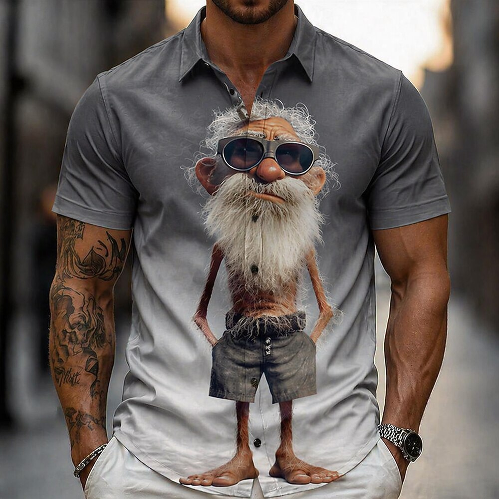 Cartoon Old Man Funny Vintage Character Short Sleeve Shirt