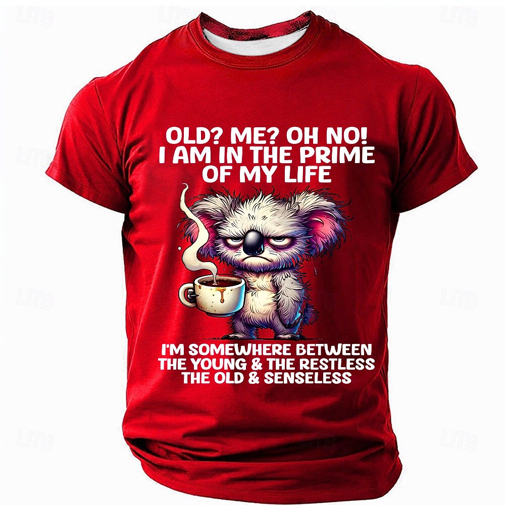 Funny Animal Old Man Exaggerated Humor Graphic Casual Tee