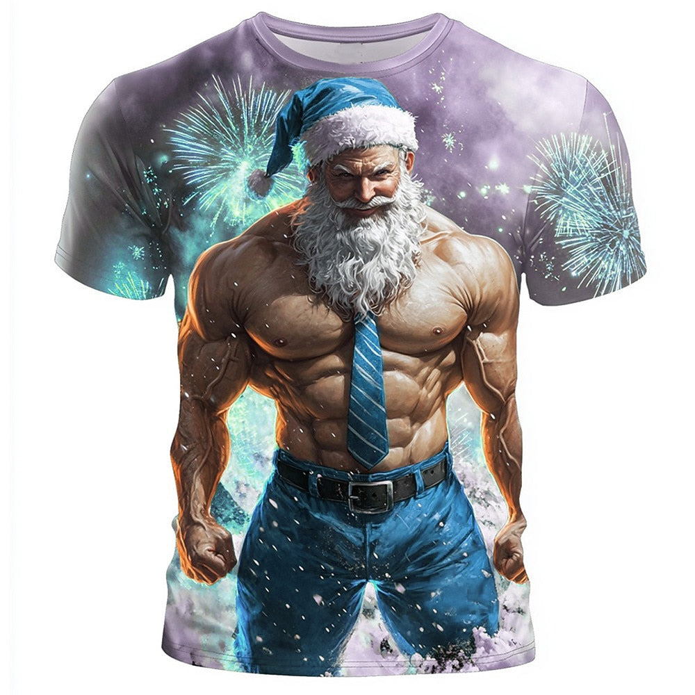 Muscle Santa Claus Christmas Casual Sports Outdoor Graphic Tee