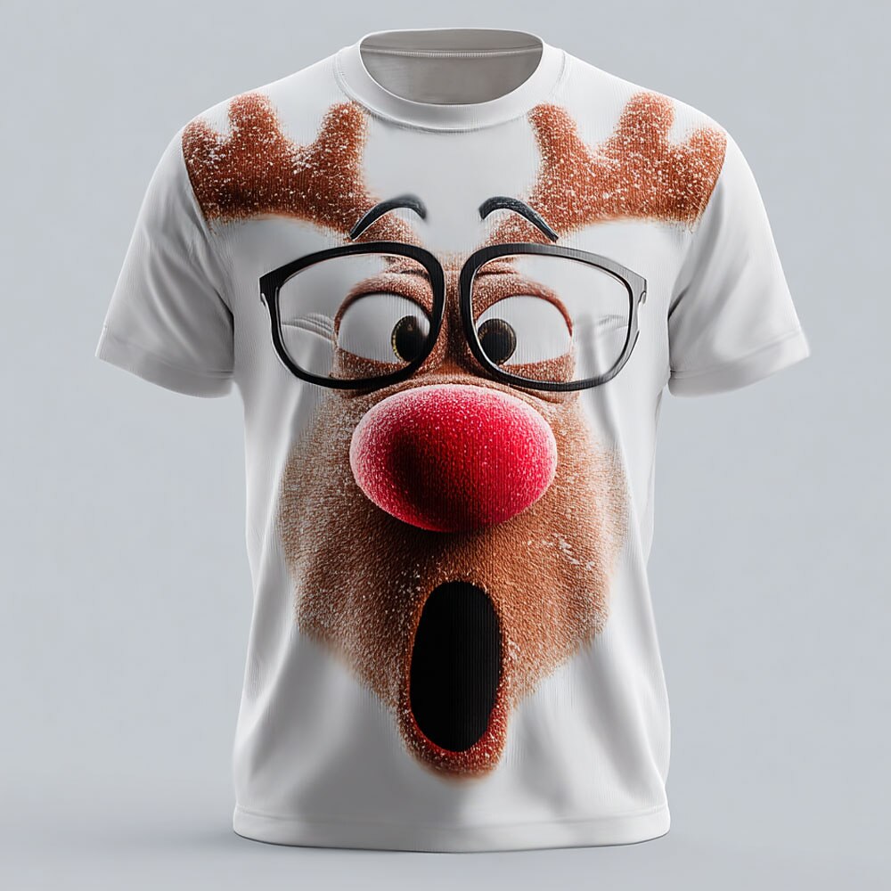 Festive Christmas Elk Animal Graphic Holiday Short Sleeve Tee