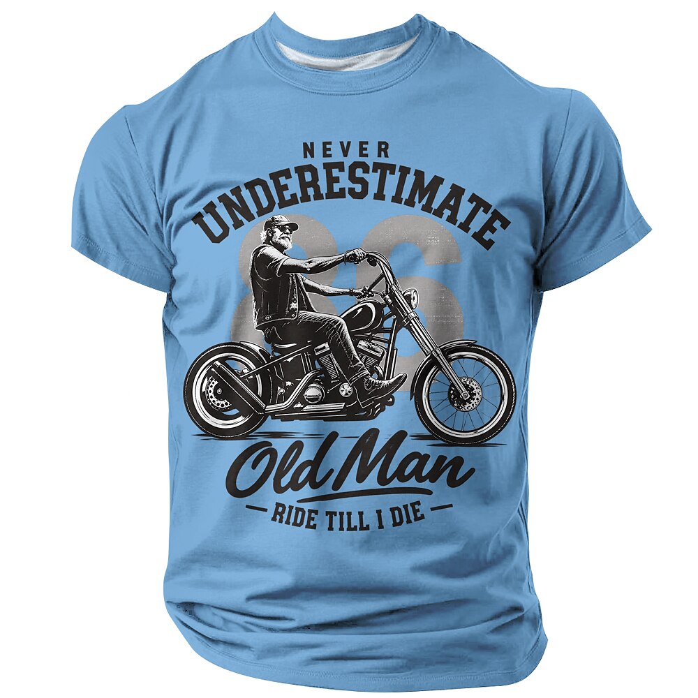 Old Man Motorcycle Rider Funny 3D Graphic Print Tee