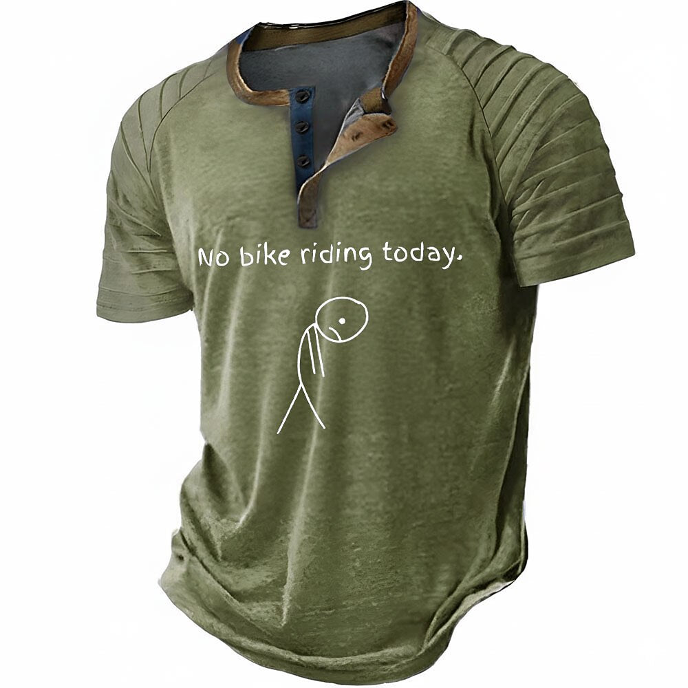 Funny Bicycle Rider Graphic Casual Short Sleeve Henley Shirt