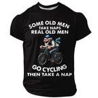 Old Men Cycling Nap Cartoon Graphic Tee