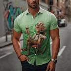 Cartoon Old Man Wine Drinking Vintage Short Sleeve Shirt