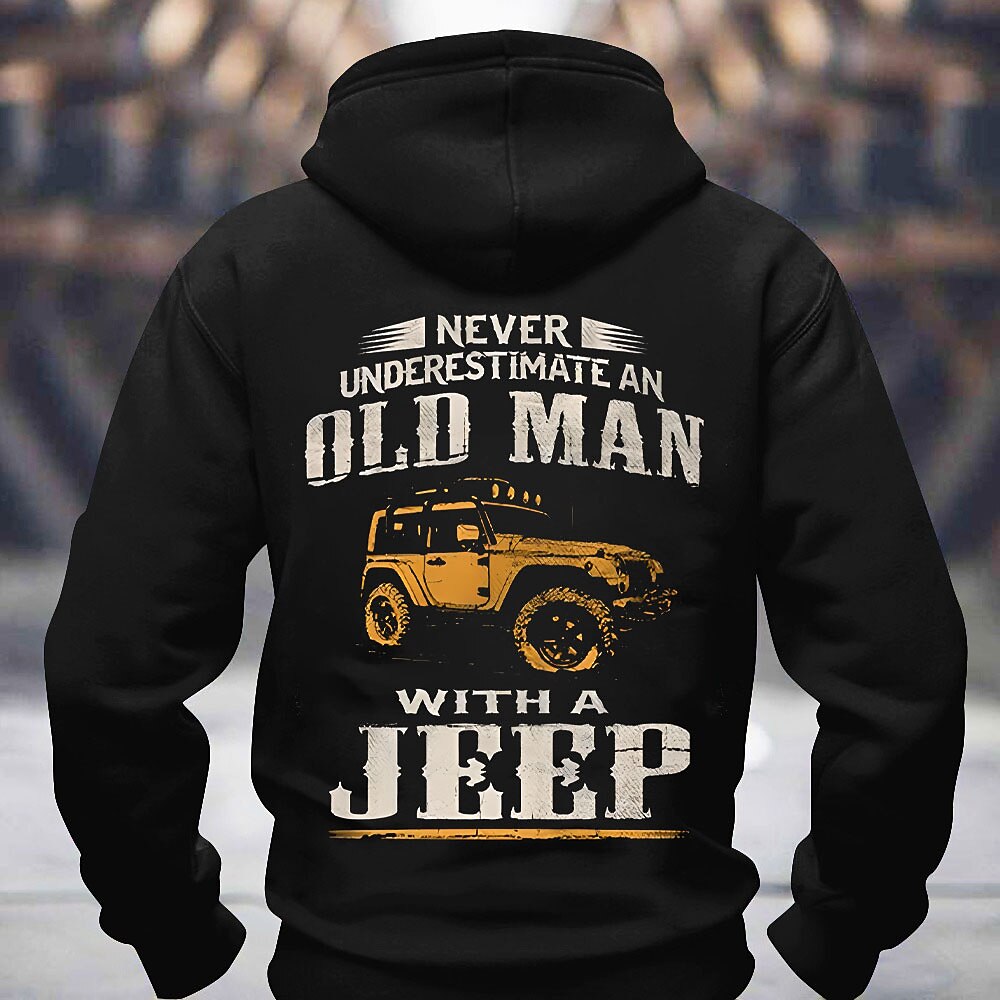 Never Underestimate Old Man With Jeep Offroad Graphic Hoodie