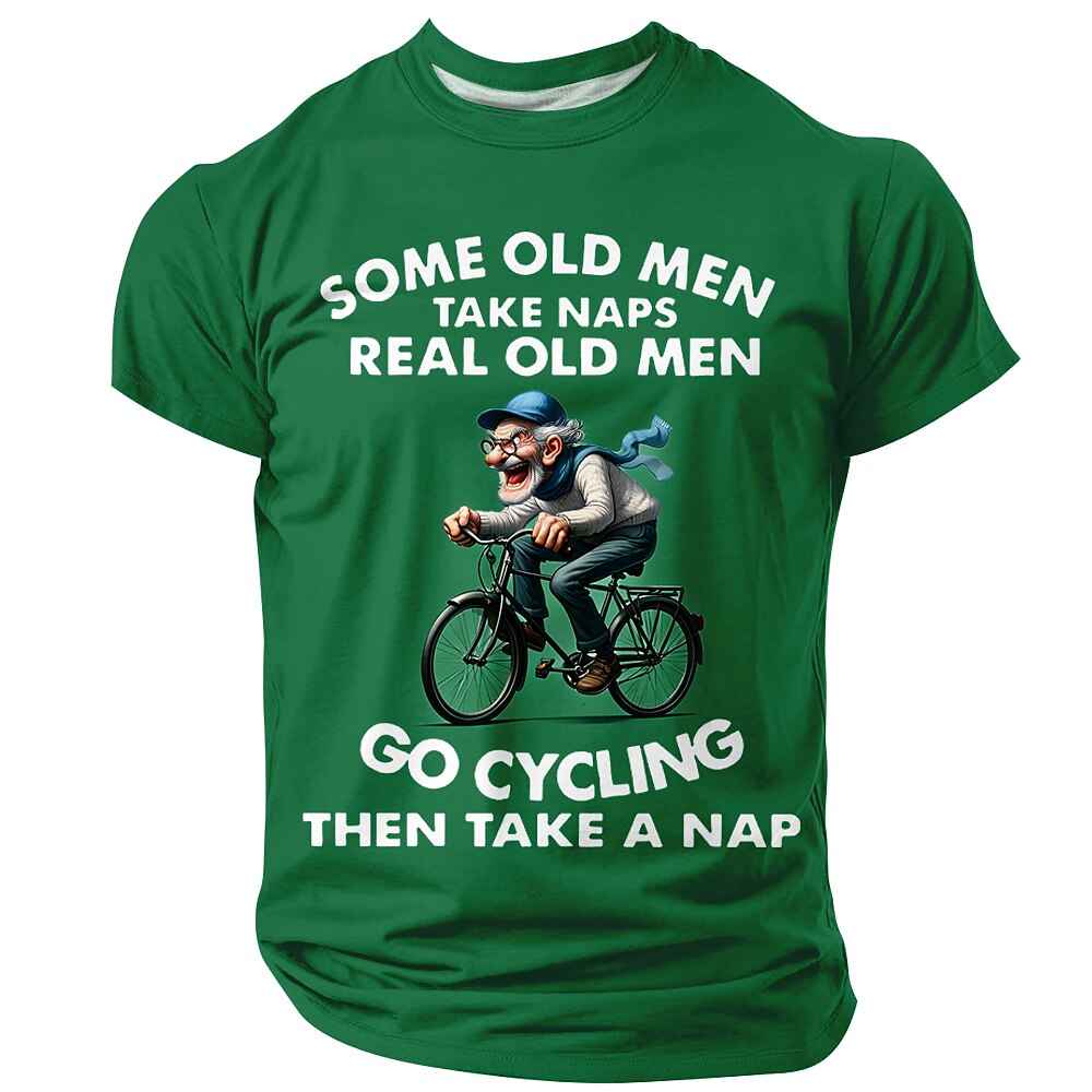 Old Men Cycling Nap Cartoon Graphic Tee