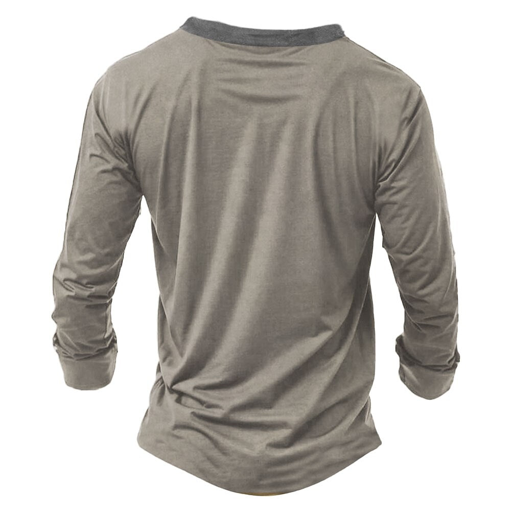Retro Vintage Car Graphic Casual Long Sleeve Henley Tee