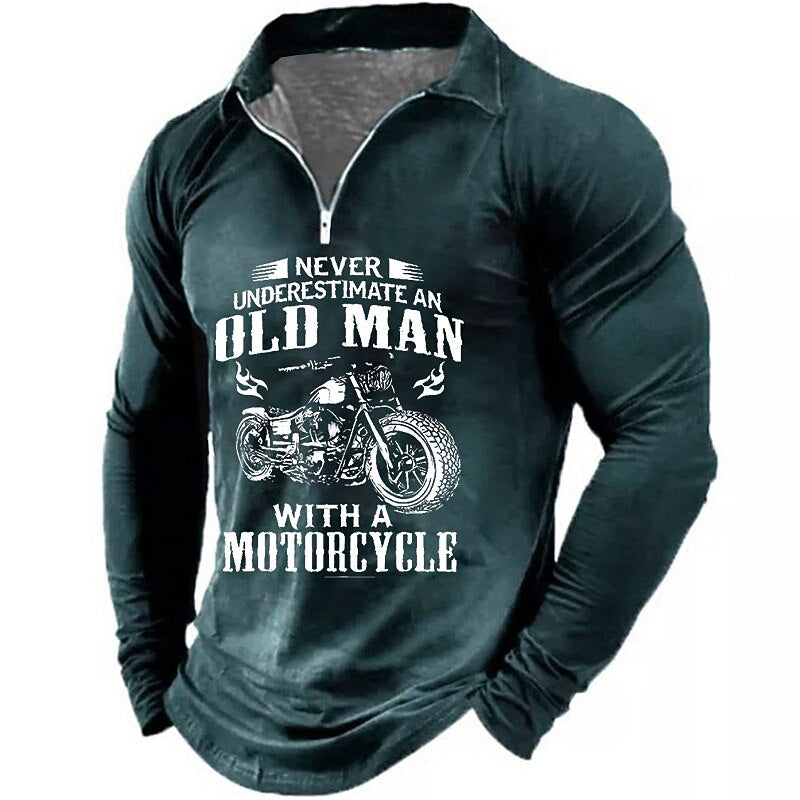 Never Underestimate Old Man Motorcycle Biker Tee