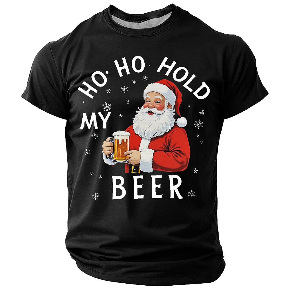 Santa Claus Christmas Beer Holiday Quote Short Sleeve Tee