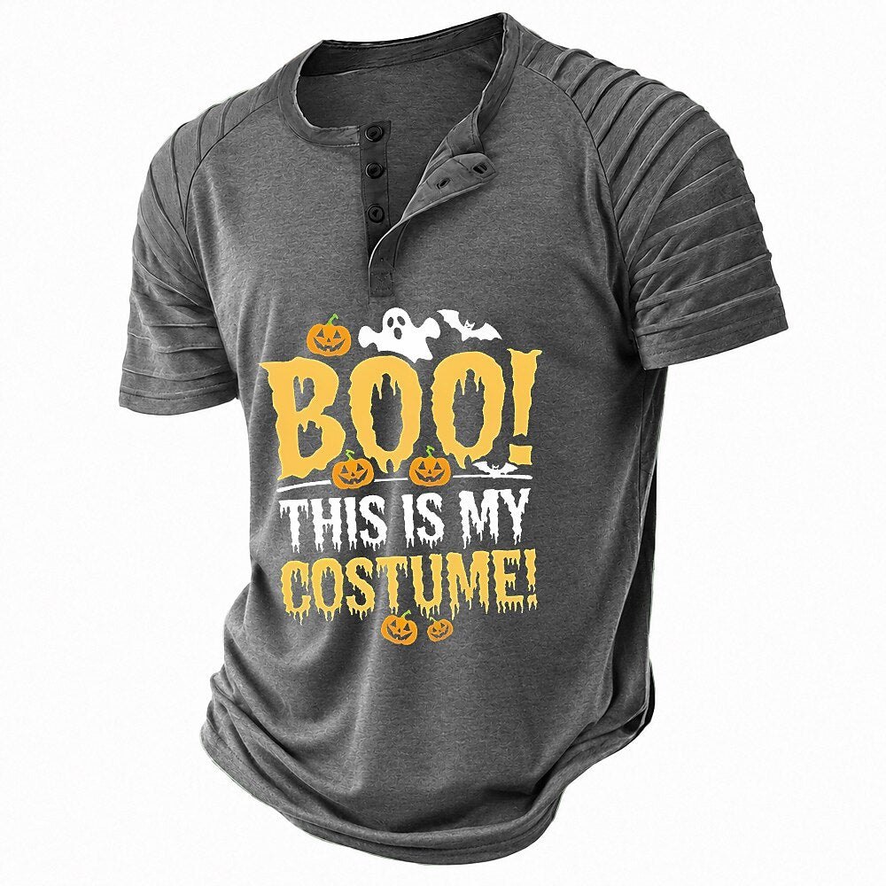 Halloween Pattern Funny Spooky Casual Henley Graphic Print Tee