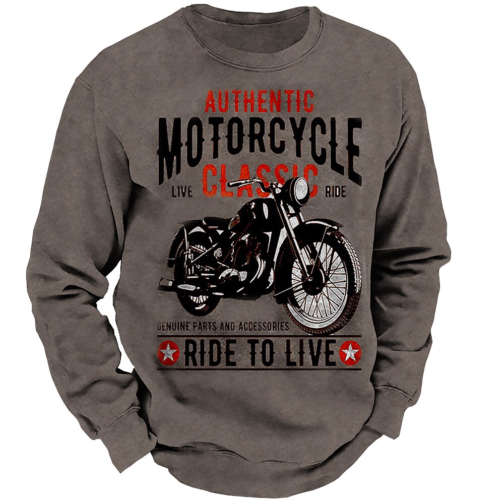 Vintage Motorcycle Rider Graphic Casual Crewneck Long Sleeve Sweatshirt