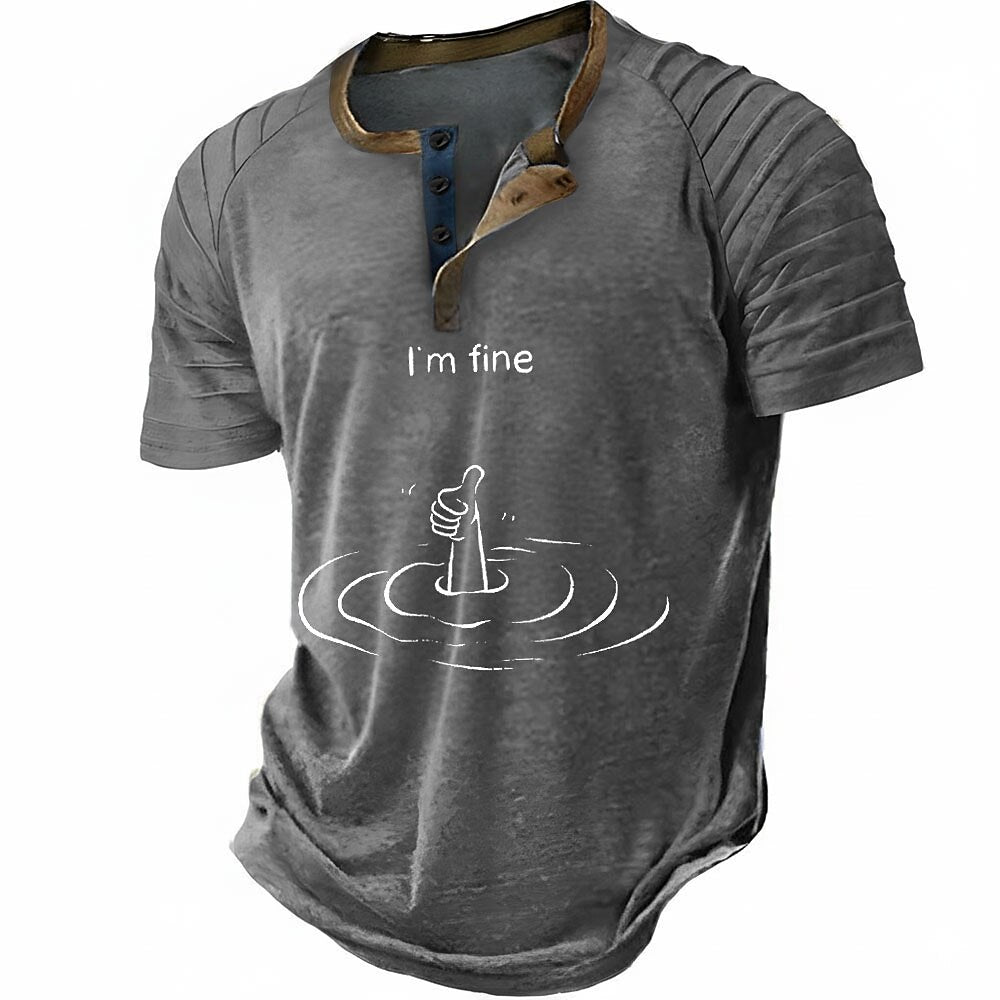 Im Fine Funny Gesture Sarcastic Aging Graphic Henley Shirt