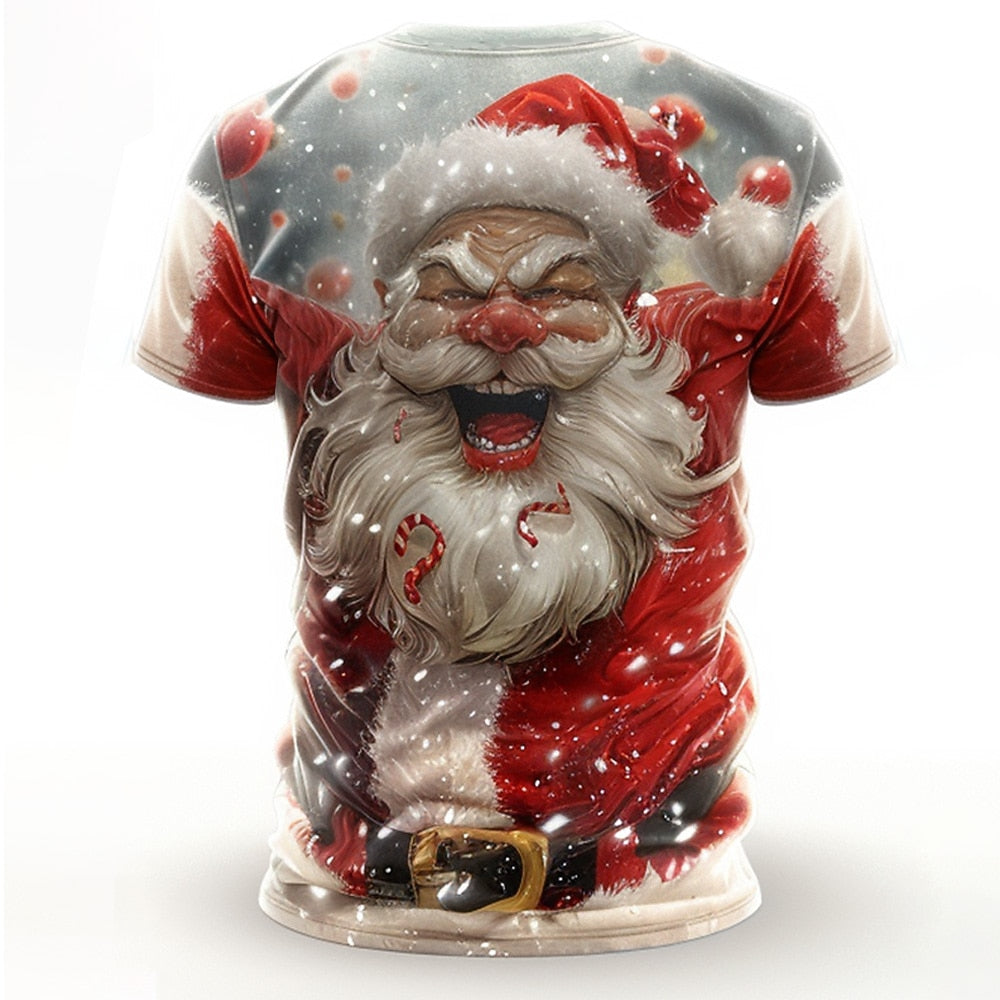 Santa Claus Christmas Athleisure 3D Graphic Short Sleeve Tee
