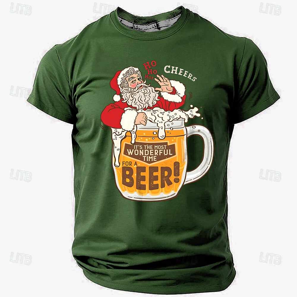 Santa Claus Oktoberfest Beer Retro Christmas Short Sleeve Tee