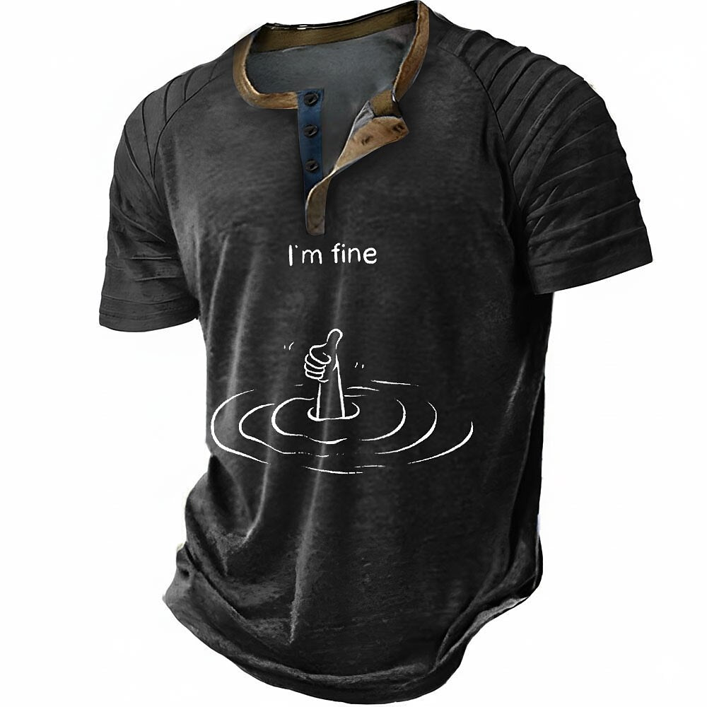 Im Fine Funny Gesture Sarcastic Aging Graphic Henley Shirt