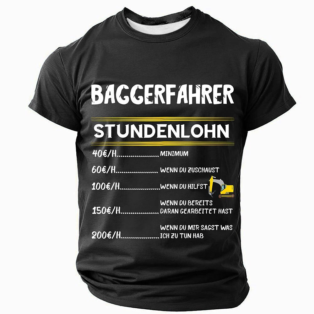 Excavator Operator Hourly Wage Funny Construction Work Graphic Tee