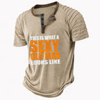 Vintage Text Henley Casual Old Man Graphic Print Tee