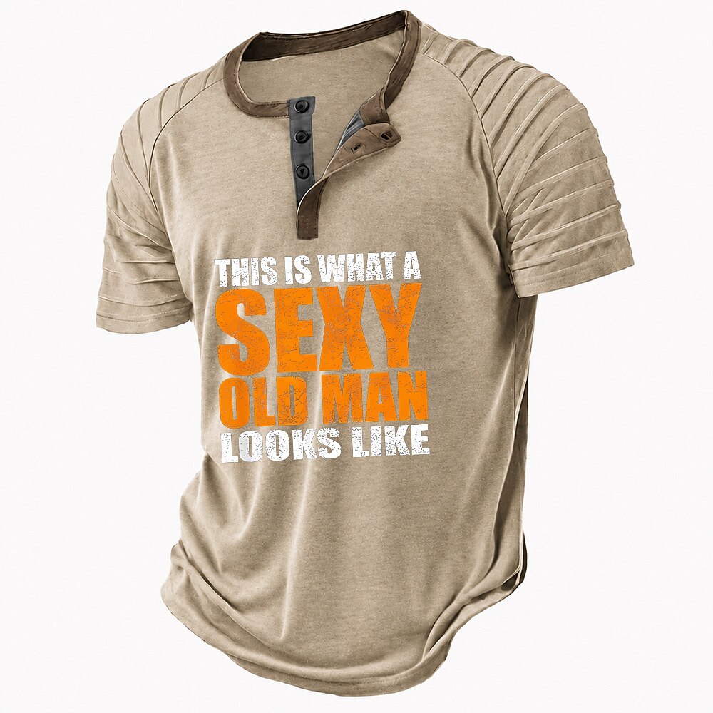 Vintage Text Henley Casual Old Man Graphic Print Tee