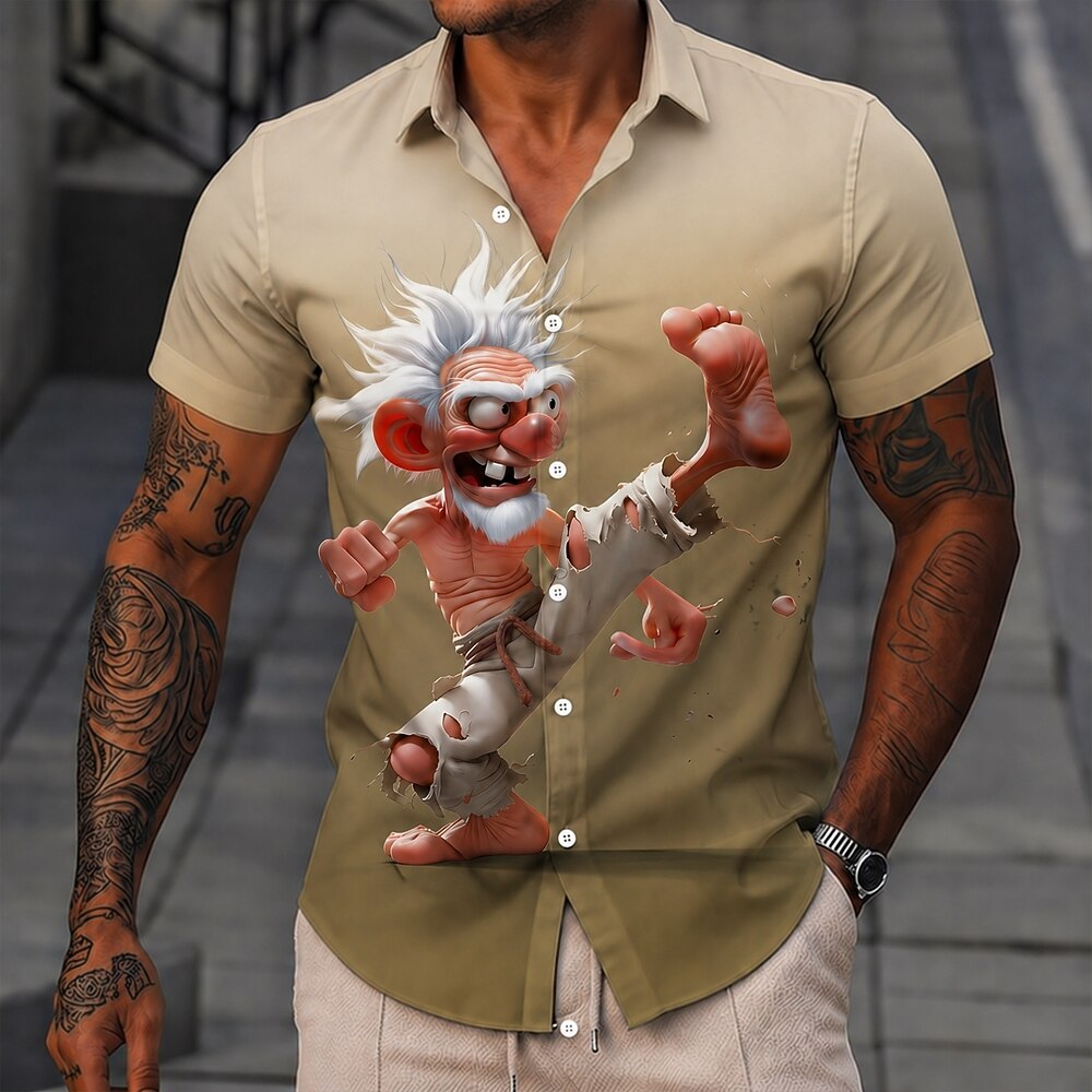 Retro Cartoon Old Man Funny Character Short Sleeve Shirt