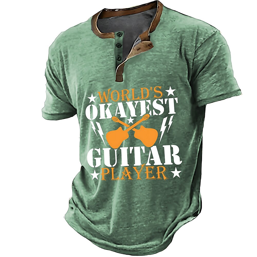 Music Festival Guitar Vintage Graphic Short Sleeve Henley Tee
