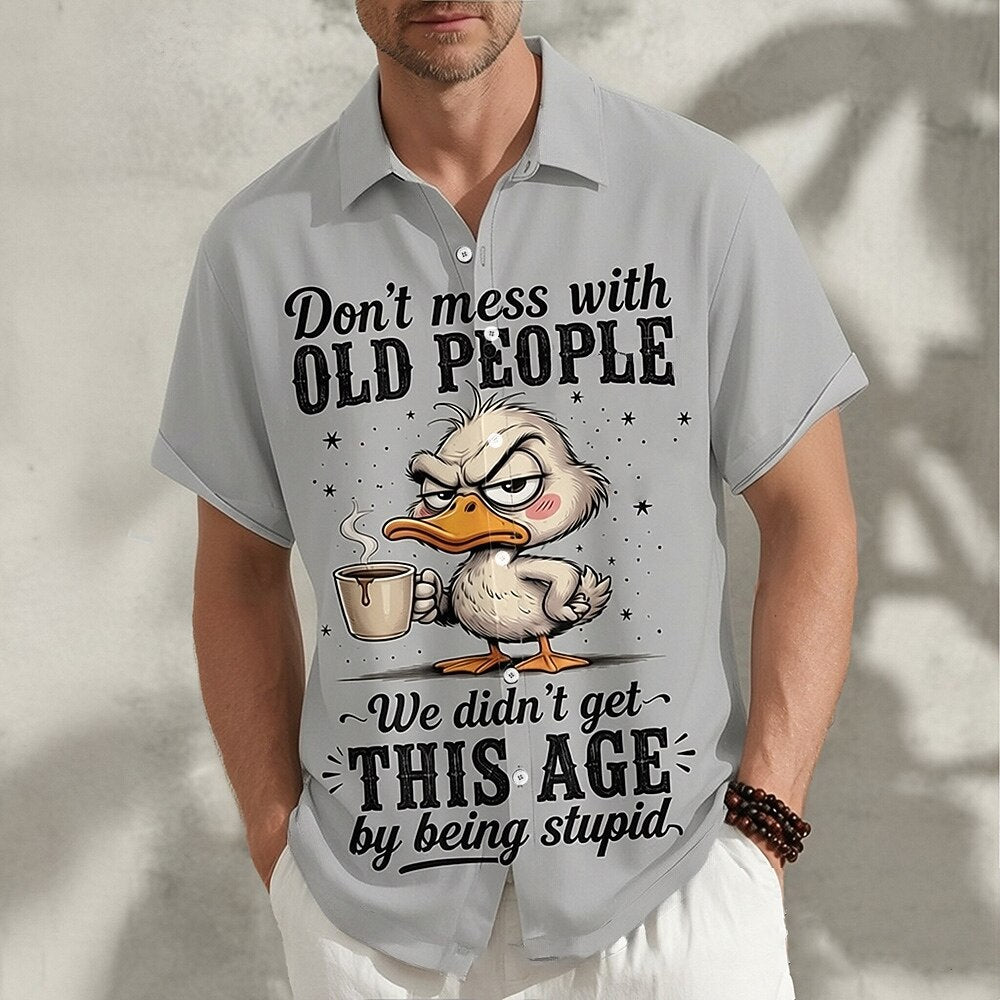 Funny Duck Slang Cartoon Animal Graphic Short Sleeve Shirt