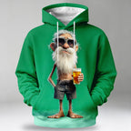 Beer Old Man Drawstring Pocket 3D Print Outdoor Graphic Hoodie