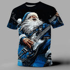 Santa Claus Guitar Christmas Music Graphic Short Sleeve Tee