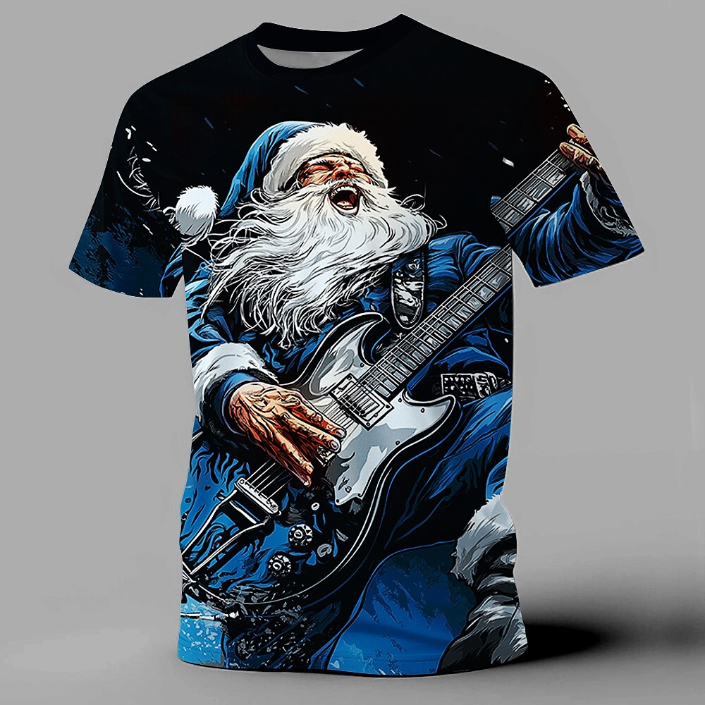 Santa Claus Guitar Christmas Music Graphic Short Sleeve Tee