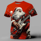 Santa Claus Guitar Christmas Music Graphic Short Sleeve Tee