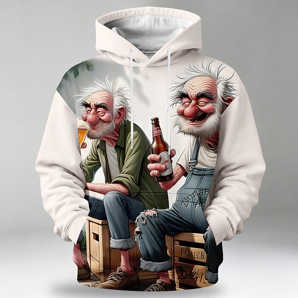 Classic Old Man Drawstring Pocket 3D Print Graphic Hoodie