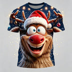 Festive Moose Christmas Animal Holiday Casual Short Sleeve Tee