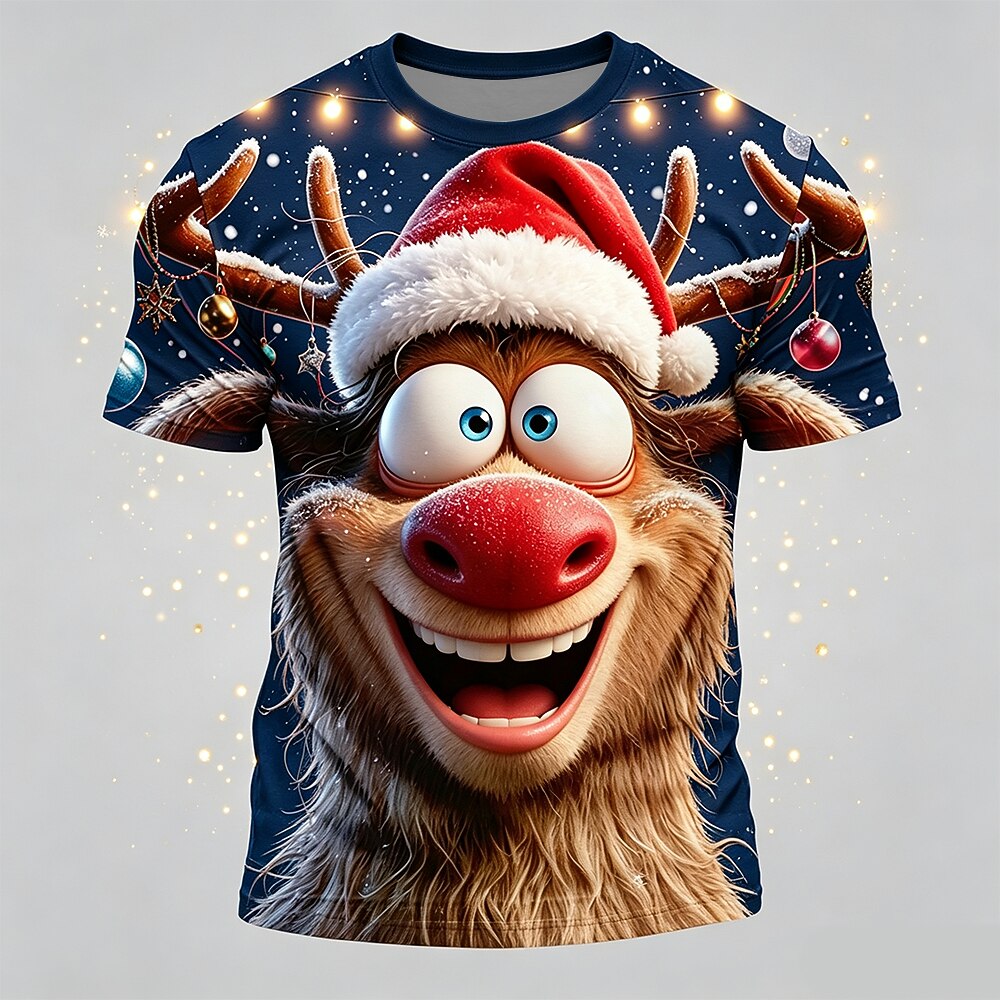 Festive Moose Christmas Animal Holiday Casual Short Sleeve Tee