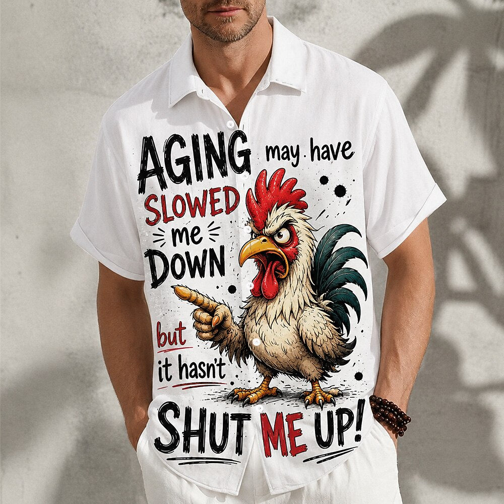 Funny Rooster Slang Cartoon Animal Graphic Short Sleeve Shirt