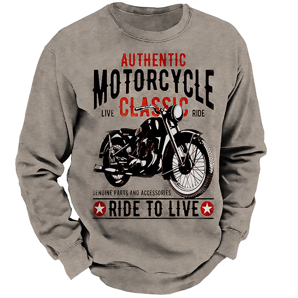 Vintage Motorcycle Rider Graphic Casual Crewneck Long Sleeve Sweatshirt